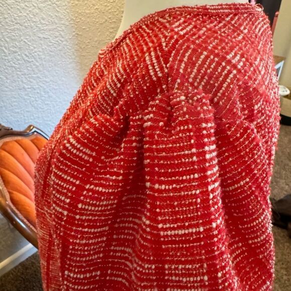 NWT ModCloth Red White Chic Shift Textured Dress Puff Sleeve Key Hole Closure - Picture 3 of 7